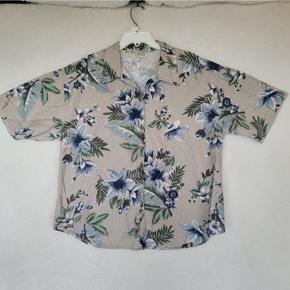 Women's Stampede Shirt, Size L? Length: 27" PTP 24" Beige and Blue - Picture 1 of 4